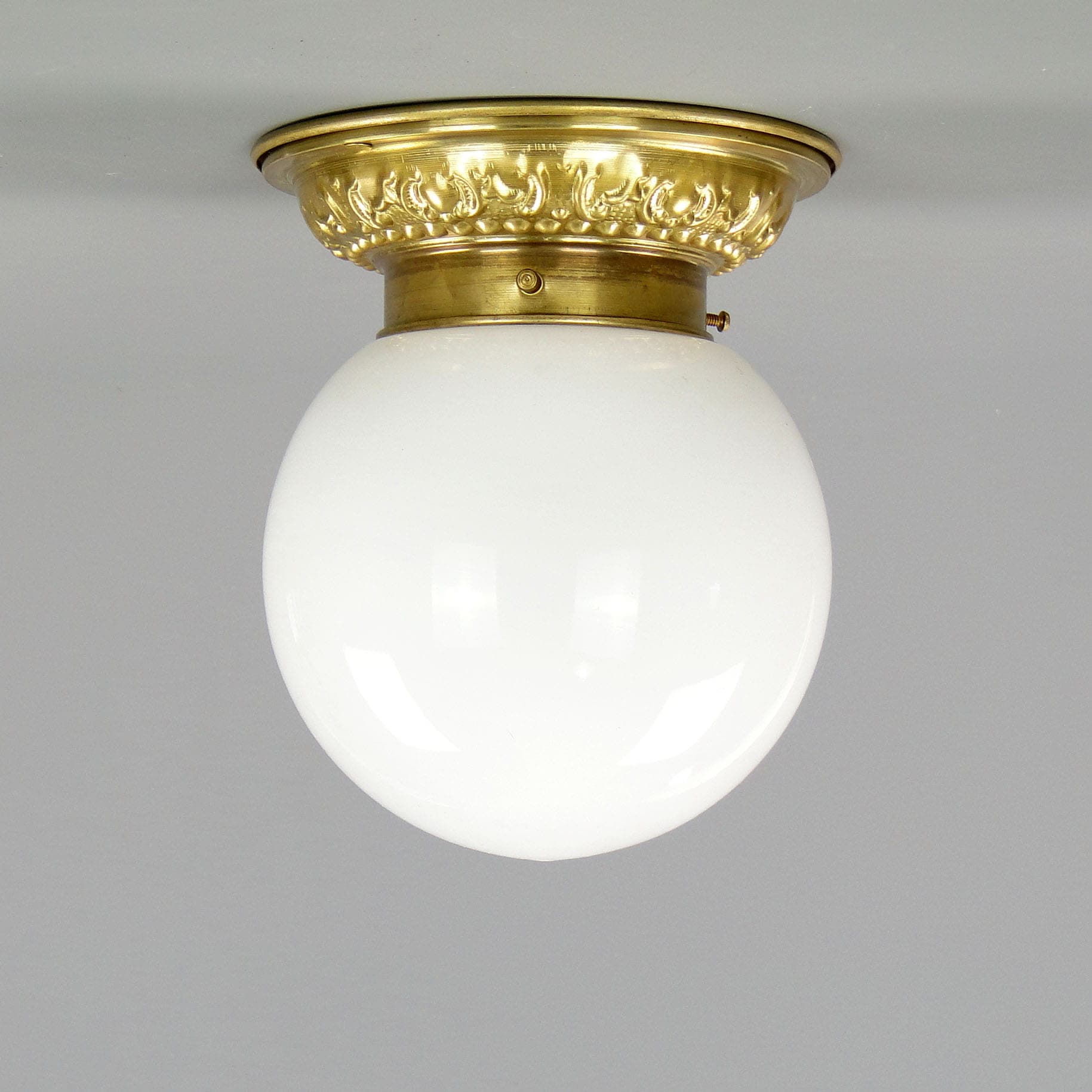 Eclectic ceiling light, white glass, gold brass, Poland, 1970s. - 298138