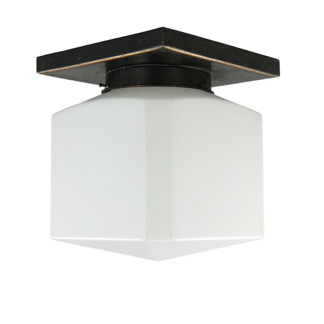 Geometric flush mount, Art Deco, white glass, black copper, Czechoslovakia, 1920s. - DIMENSION