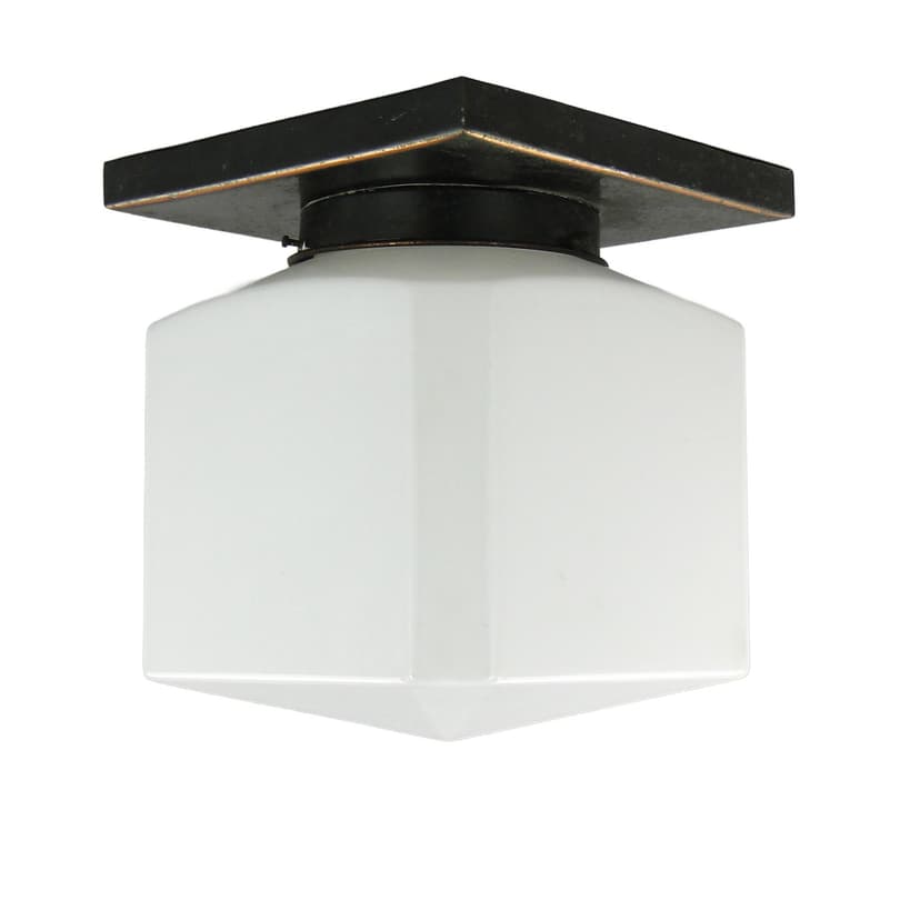 Geometric flush mount, Art Deco, white glass, black copper, Czechoslovakia, 1920s.