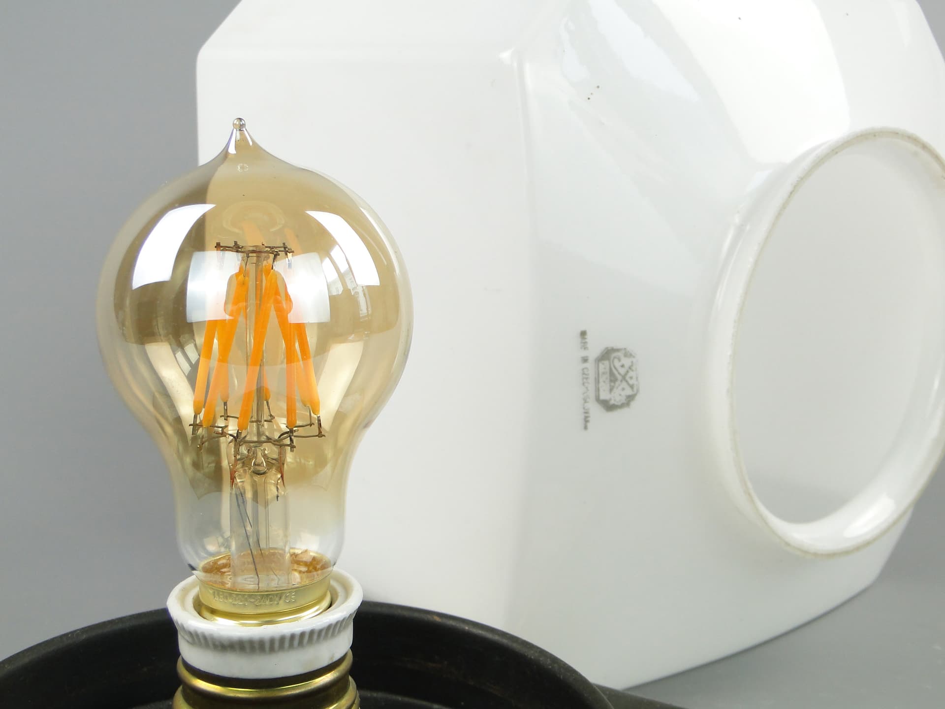 Geometric flush mount, Art Deco, white glass, black copper, Czechoslovakia, 1920s. - 298149