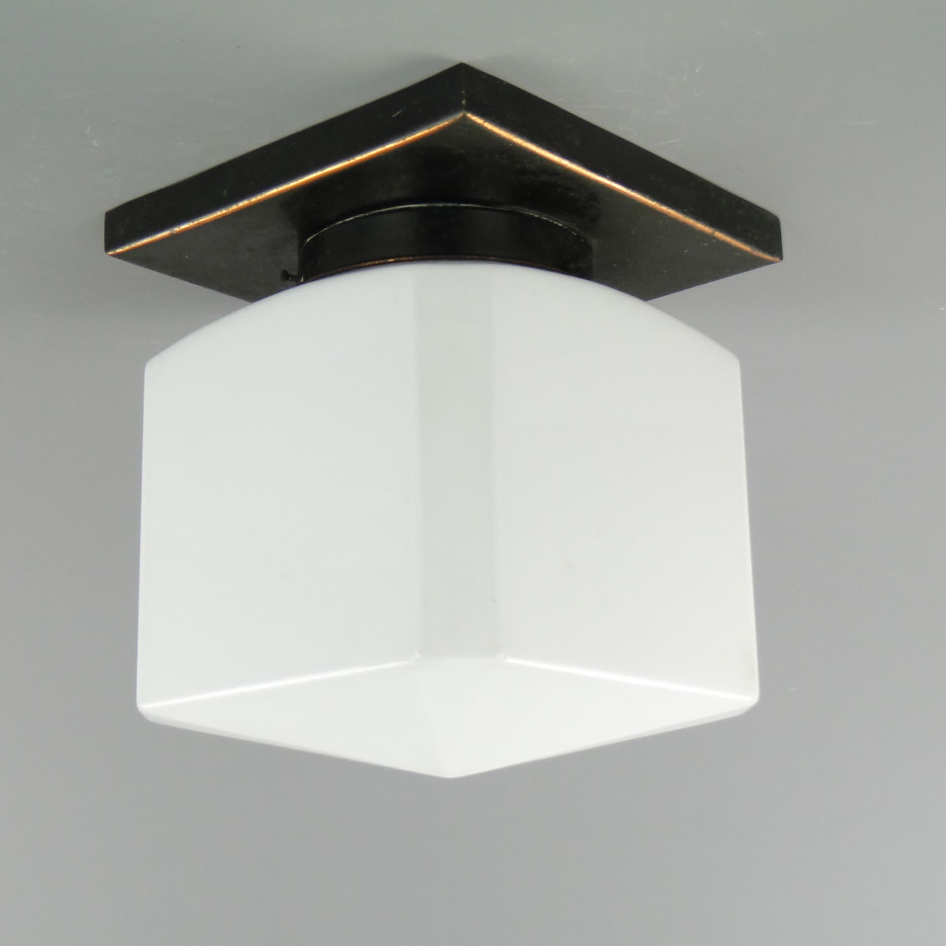 Geometric flush mount, Art Deco, white glass, black copper, Czechoslovakia, 1920s. - 298145