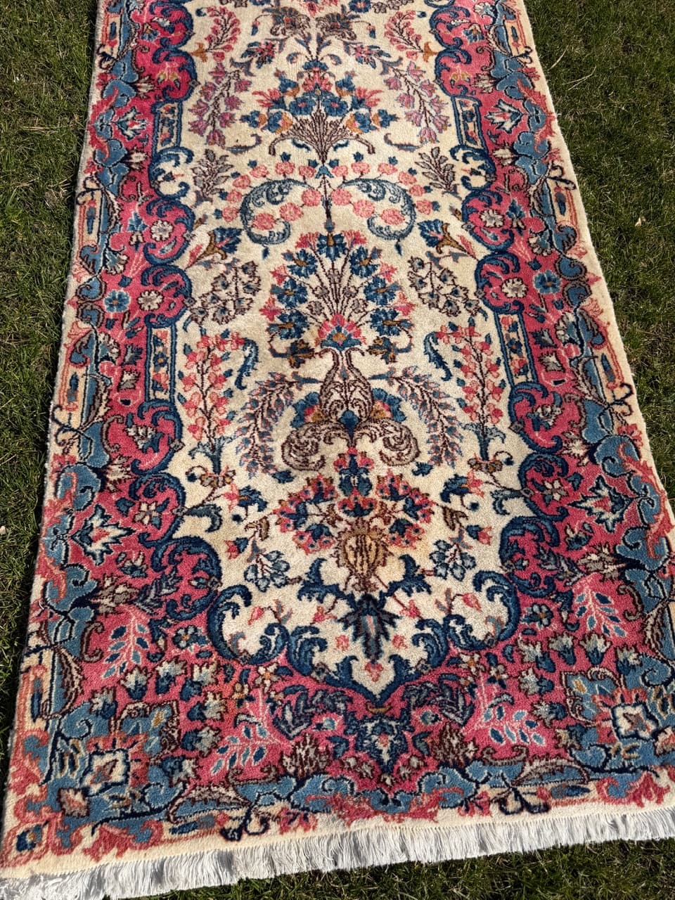 Chodnik perski Ispahan 415x75 cm, beżowy, wełna kaszmirowa jedwab, Iran - 298200