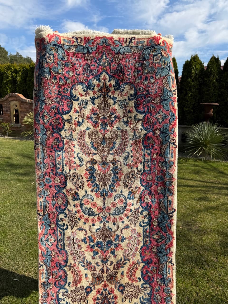 Chodnik perski Ispahan 415x75 cm, beżowy, wełna kaszmirowa jedwab, Iran - 298202