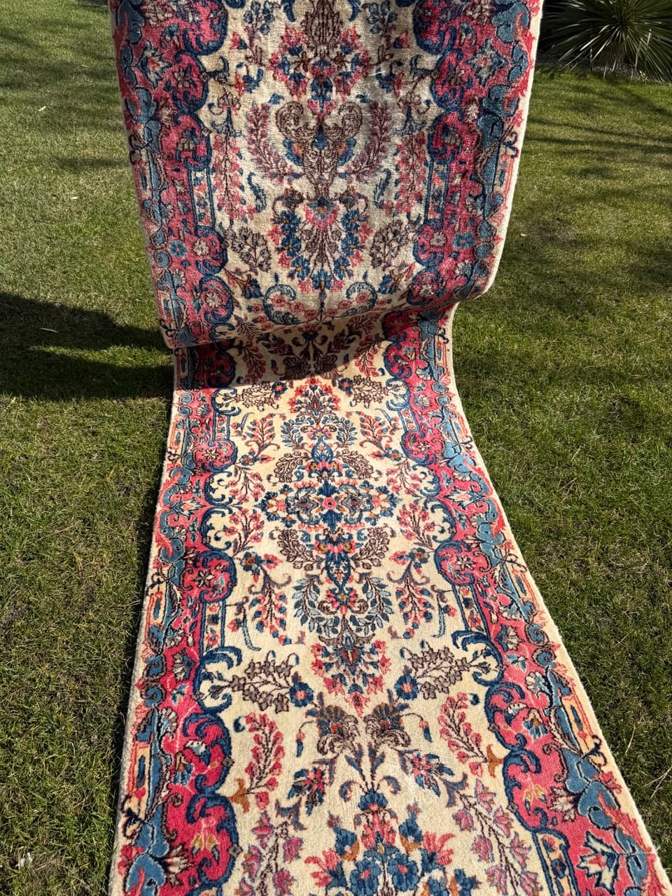 Chodnik perski Ispahan 415x75 cm, beżowy, wełna kaszmirowa jedwab, Iran - 298209