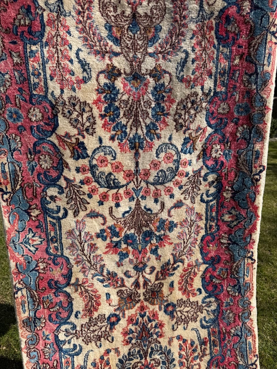 Chodnik perski Ispahan 415x75 cm, beżowy, wełna kaszmirowa jedwab, Iran - 298203