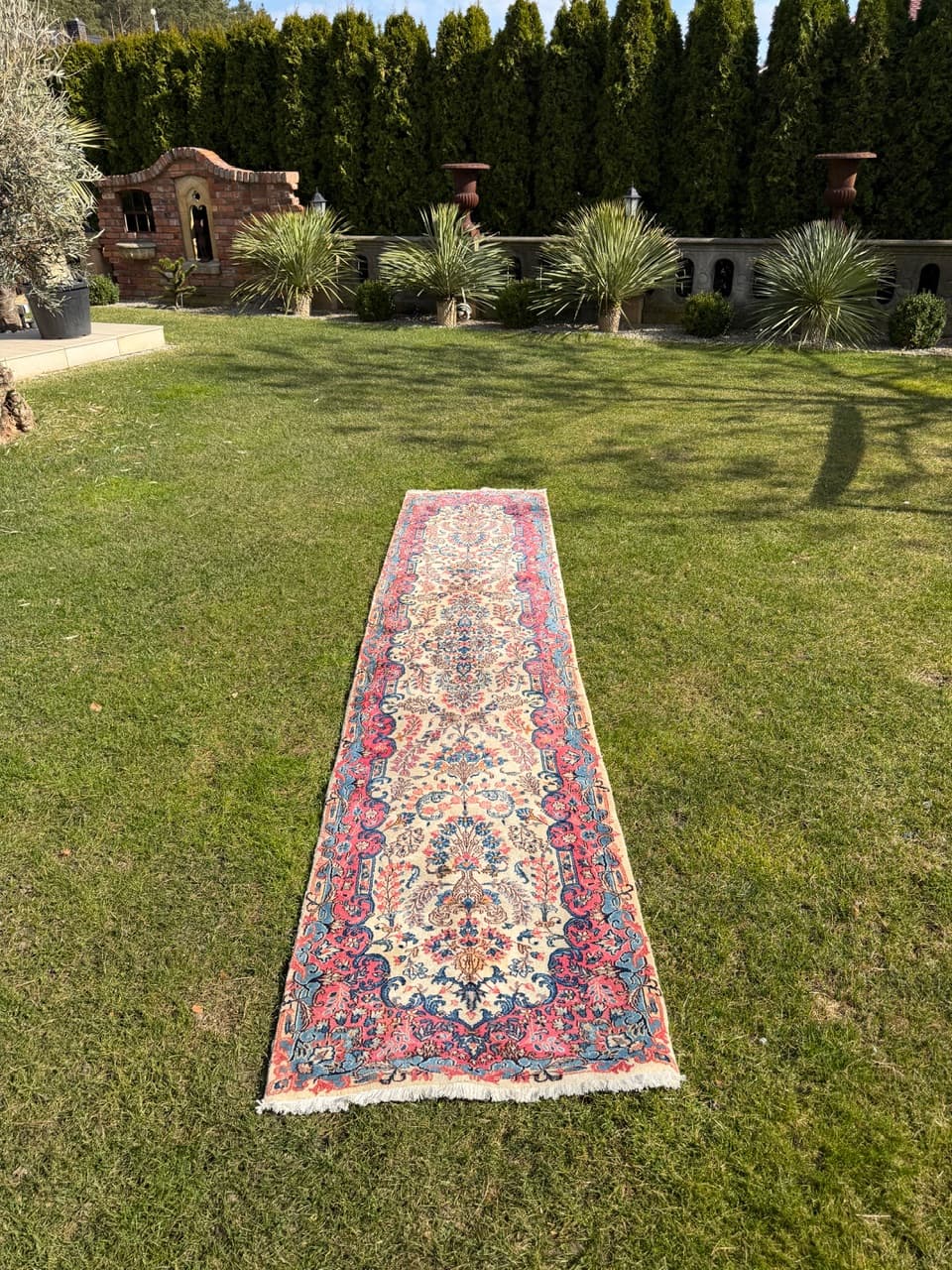 Chodnik perski Ispahan 415x75 cm, beżowy, wełna kaszmirowa jedwab, Iran - 298210