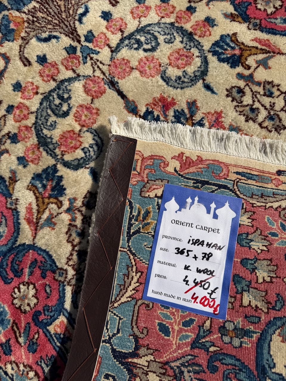 Chodnik perski Ispahan 415x75 cm, beżowy, wełna kaszmirowa jedwab, Iran - 298205