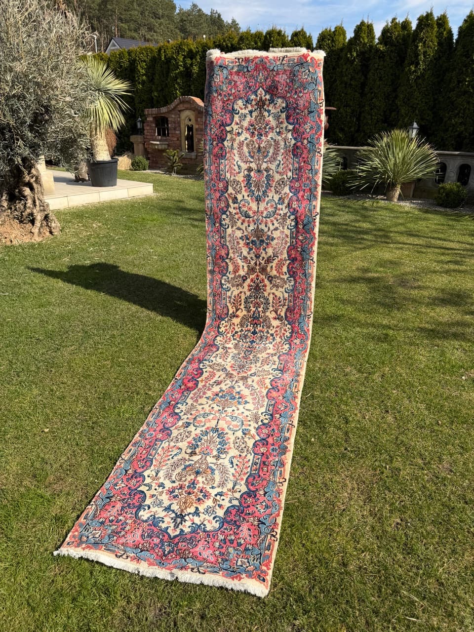 Chodnik perski Ispahan 415x75 cm, beżowy, wełna kaszmirowa jedwab, Iran - 298208