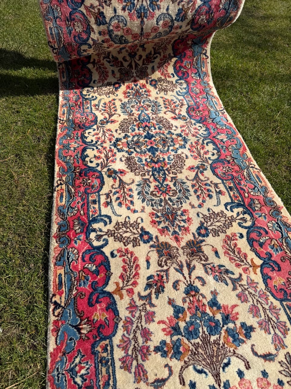 Chodnik perski Ispahan 415x75 cm, beżowy, wełna kaszmirowa jedwab, Iran - 298207