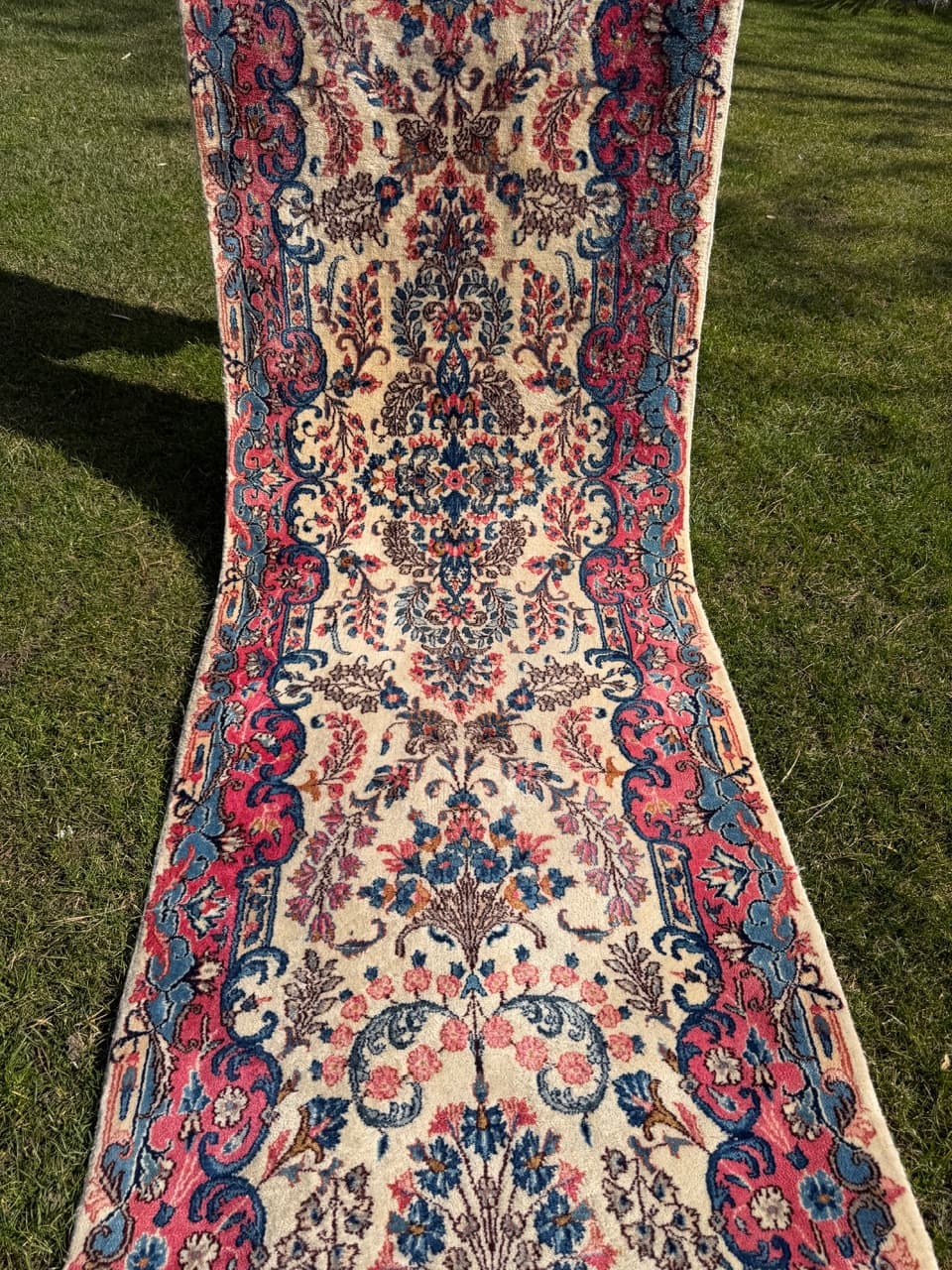 Chodnik perski Ispahan 415x75 cm, beżowy, wełna kaszmirowa jedwab, Iran - 298201