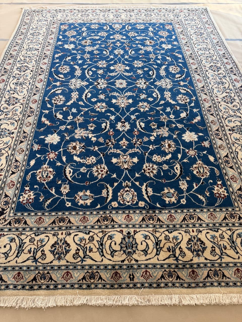 Dywan perski Nain 350x250 cm, wełna kaszmirowa, jedwab, granatowy, Iran - 298240