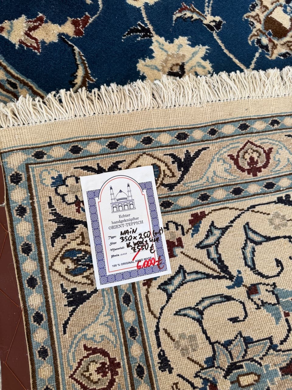 Dywan perski Nain 350x250 cm, wełna kaszmirowa, jedwab, granatowy, Iran - 298239