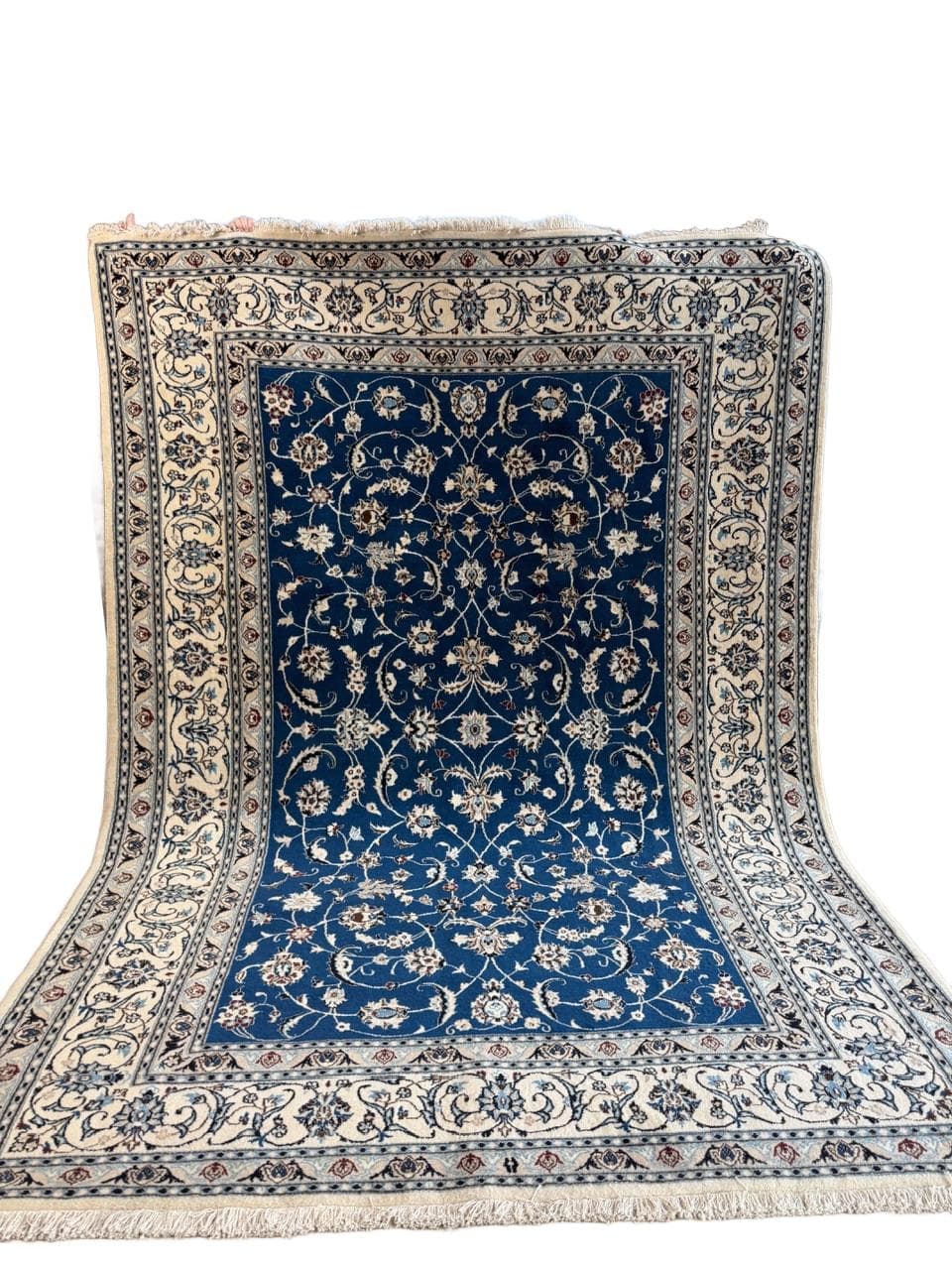 Dywan perski Nain 350x250 cm, wełna kaszmirowa, jedwab, granatowy, Iran