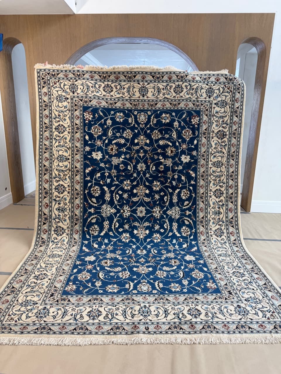 Dywan perski Nain 350x250 cm, wełna kaszmirowa, jedwab, granatowy, Iran - 298248