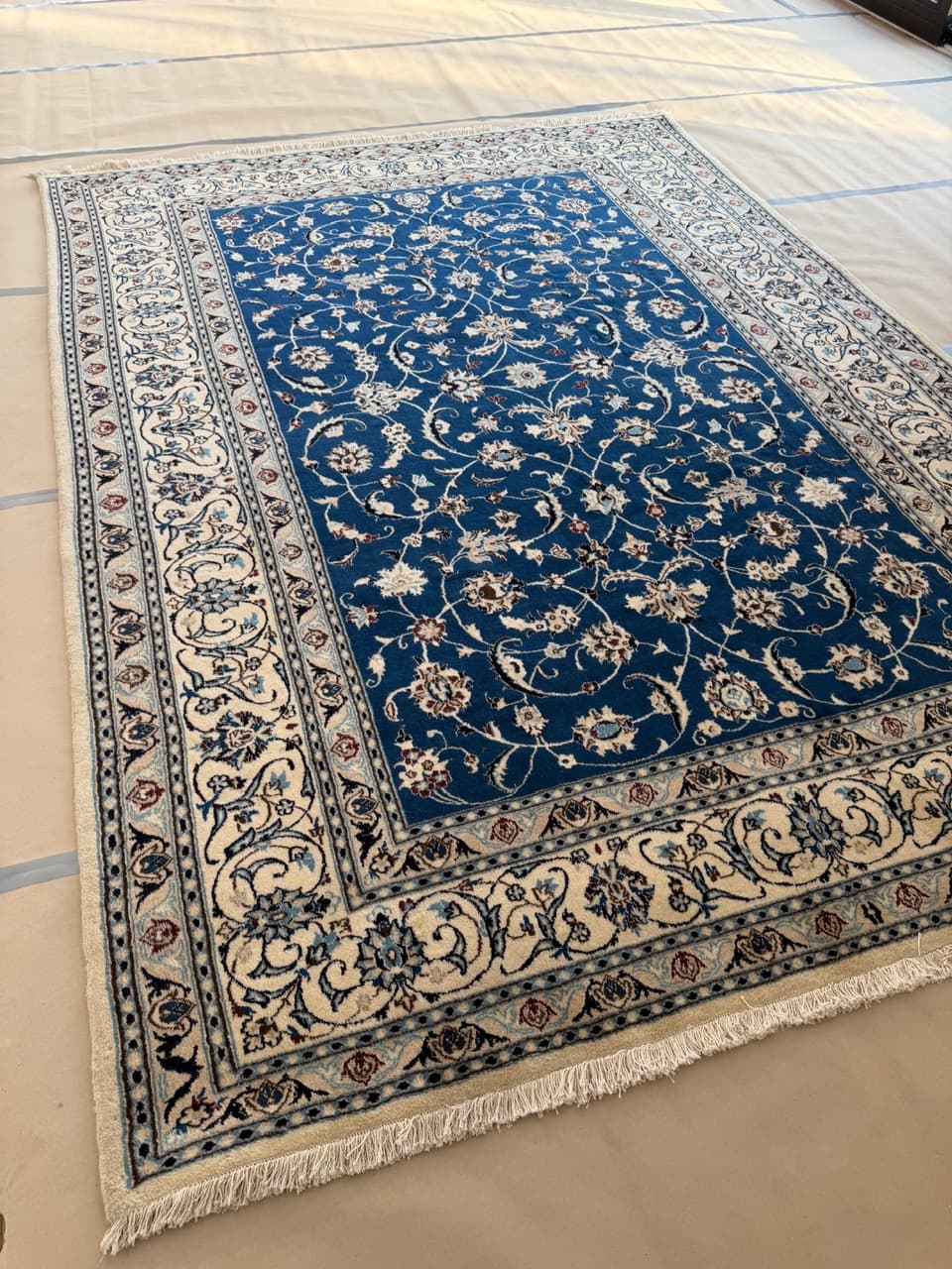 Dywan perski Nain 350x250 cm, wełna kaszmirowa, jedwab, granatowy, Iran - 298241