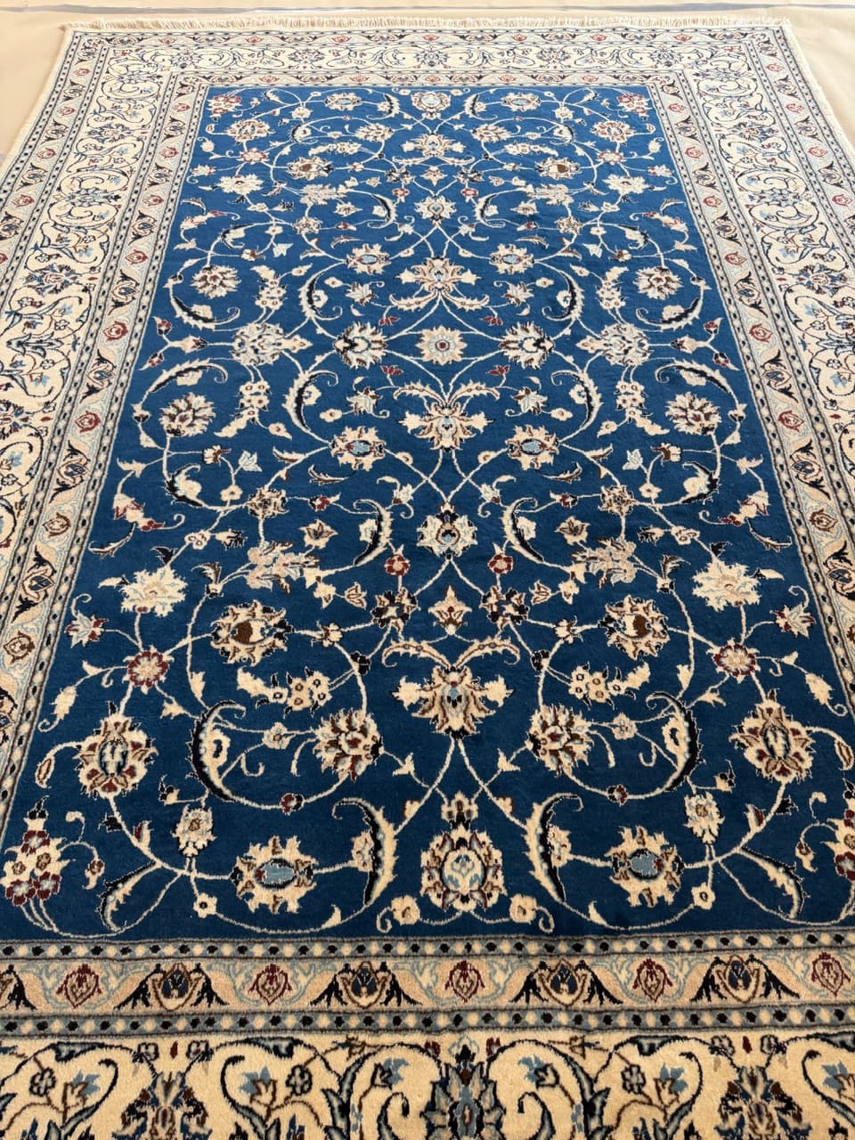 Dywan perski Nain 350x250 cm, wełna kaszmirowa, jedwab, granatowy, Iran - 298246