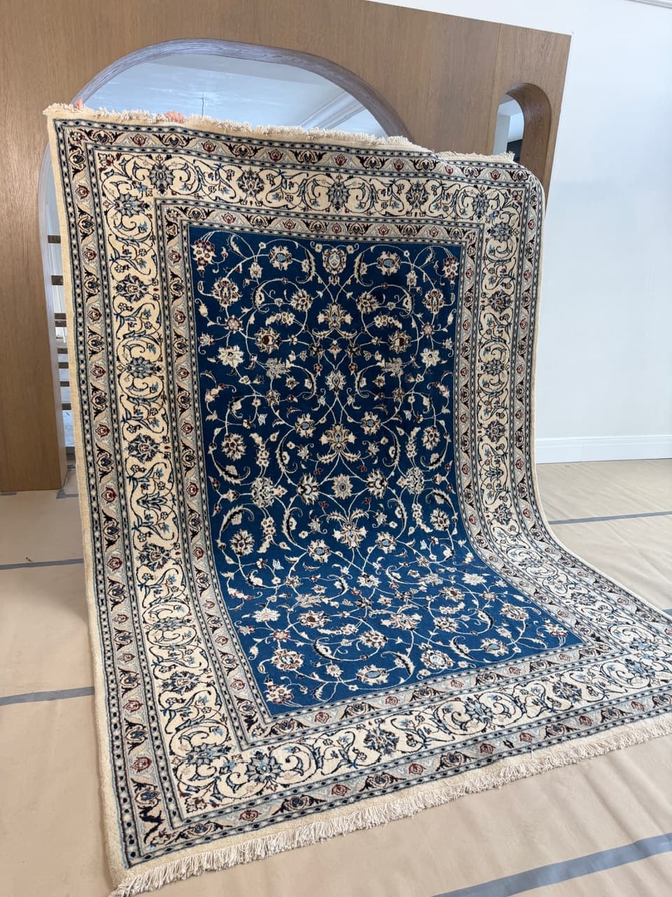 Dywan perski Nain 350x250 cm, wełna kaszmirowa, jedwab, granatowy, Iran - 298249