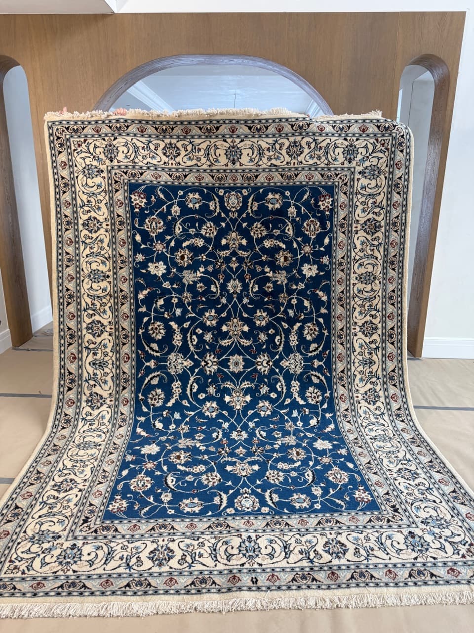 Dywan perski Nain 350x250 cm, wełna kaszmirowa, jedwab, granatowy, Iran - 298250