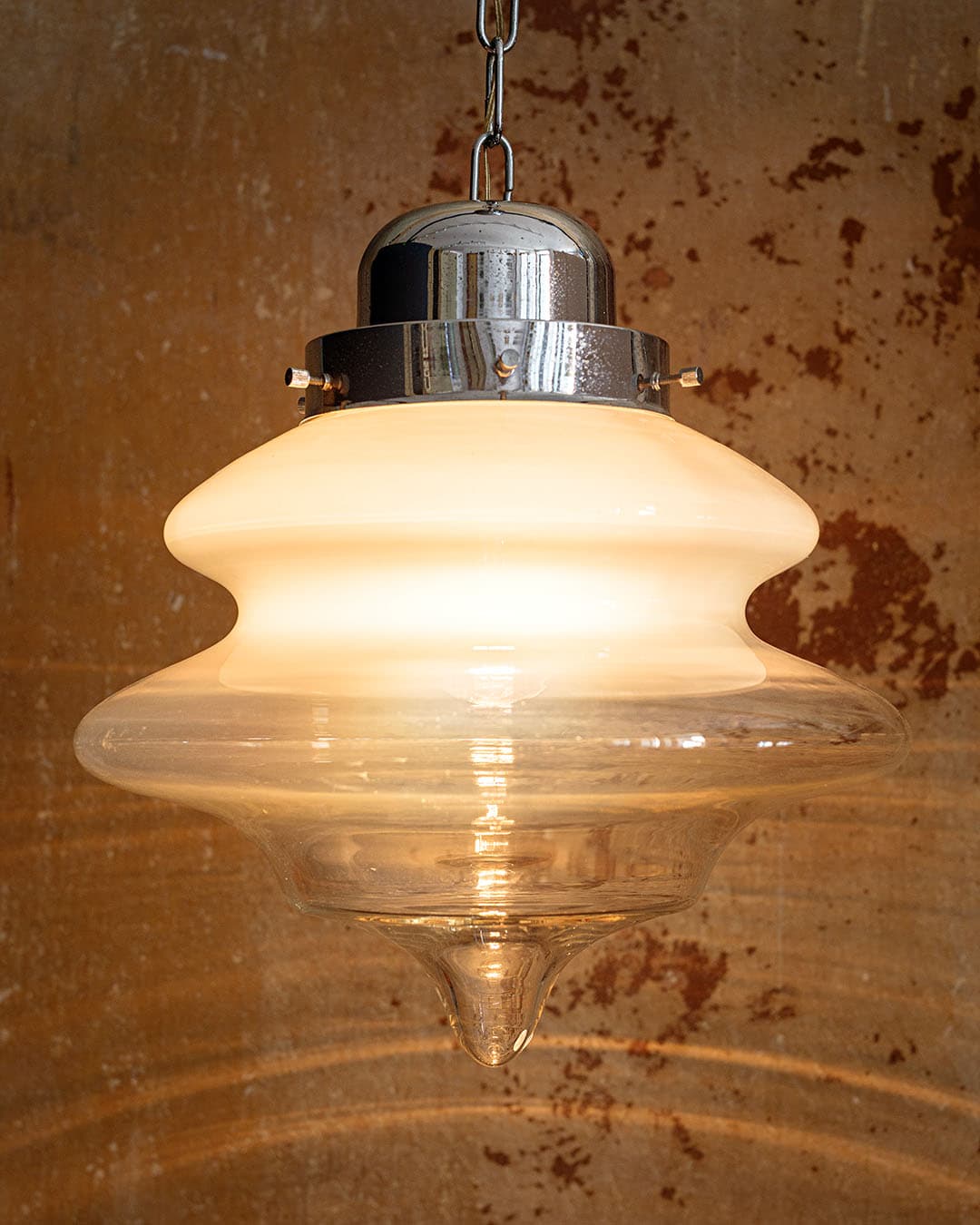 Ceiling lamp, Murano, white beige transparent glass, silver metal, Italy, 1980s. - 298315