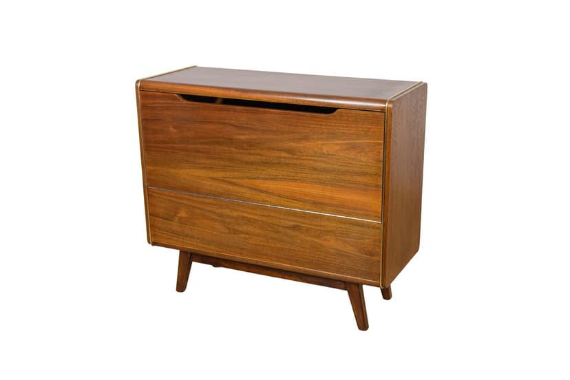 Bar cabinet, brown, beech oak walnut, by B. Landsman, Jitona, Czechoslovakia, 1960s.