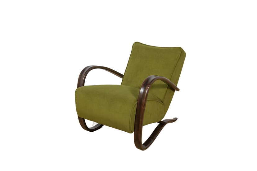 Armchair H-269, green, brown beech, by J. Halabala, Czechoslovakia, 1930s.