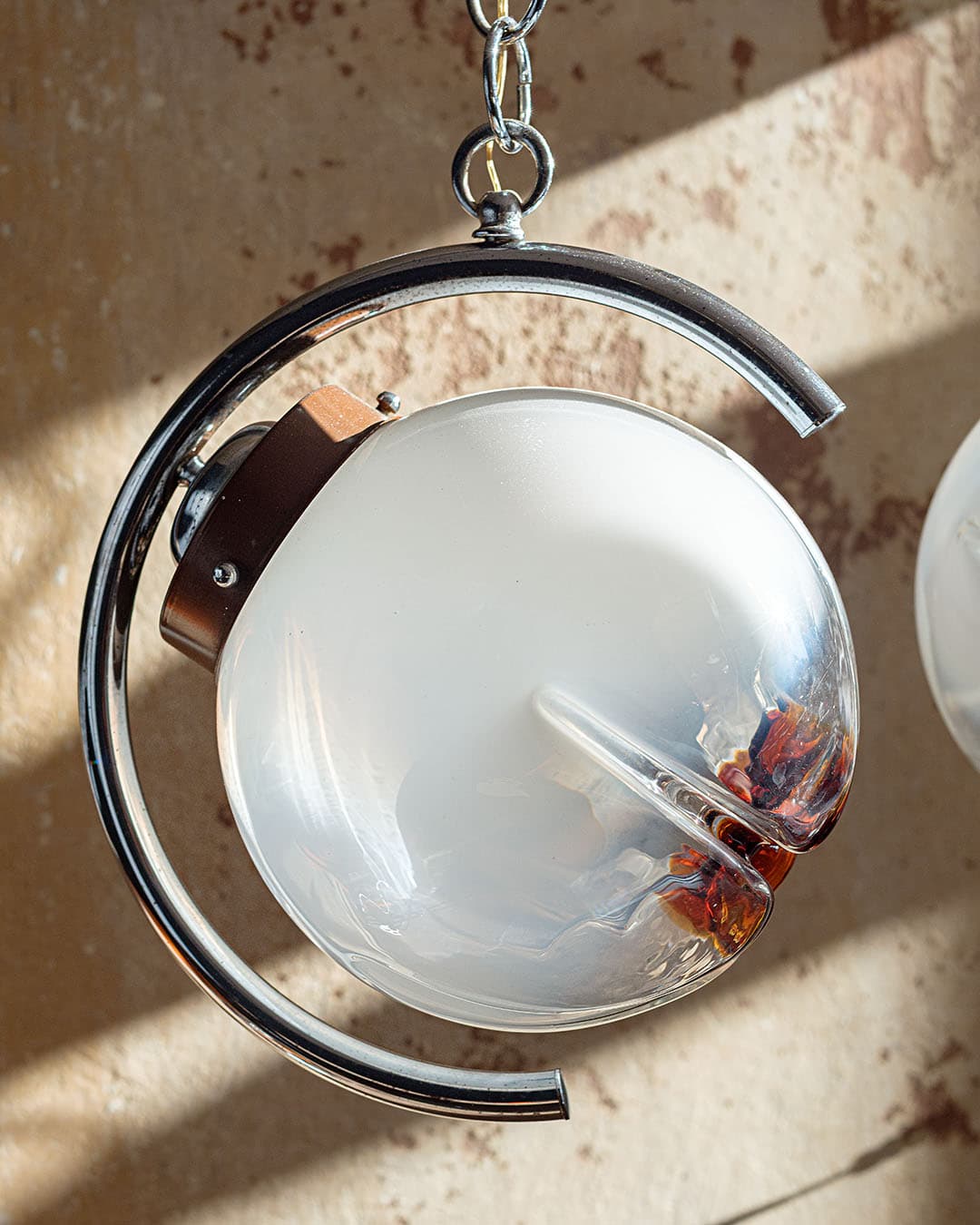 Ceiling lamp Space Age, Murano glass white orange, chrome, Italy, 1980s. - 298477