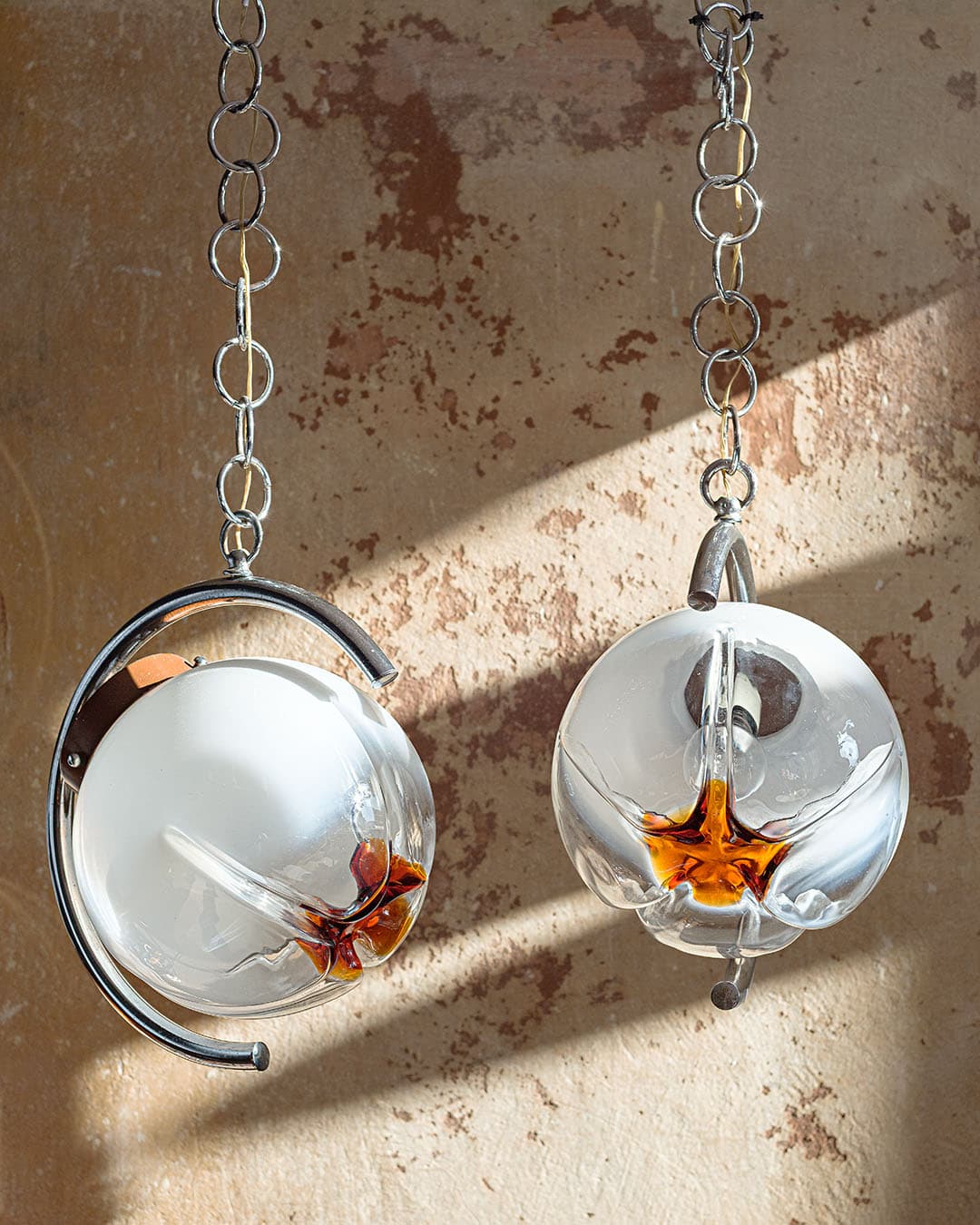 Ceiling lamp Space Age, Murano glass white orange, chrome, Italy, 1980s. - 298472