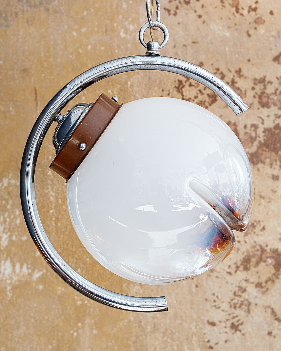 Ceiling lamp Space Age, Murano glass white orange, chrome, Italy, 1980s. - 298468