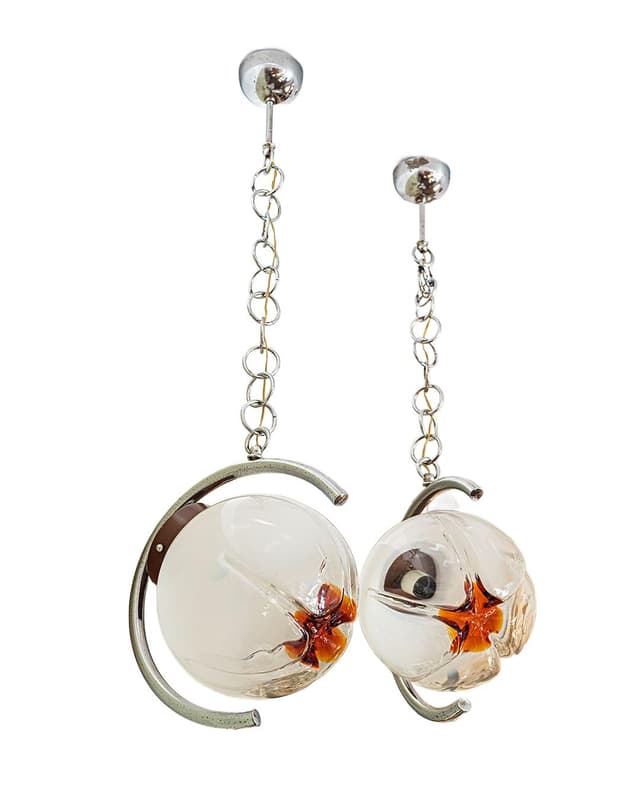 Ceiling lamp Space Age, Murano glass white orange, chrome, Italy, 1980s. - DIMENSION