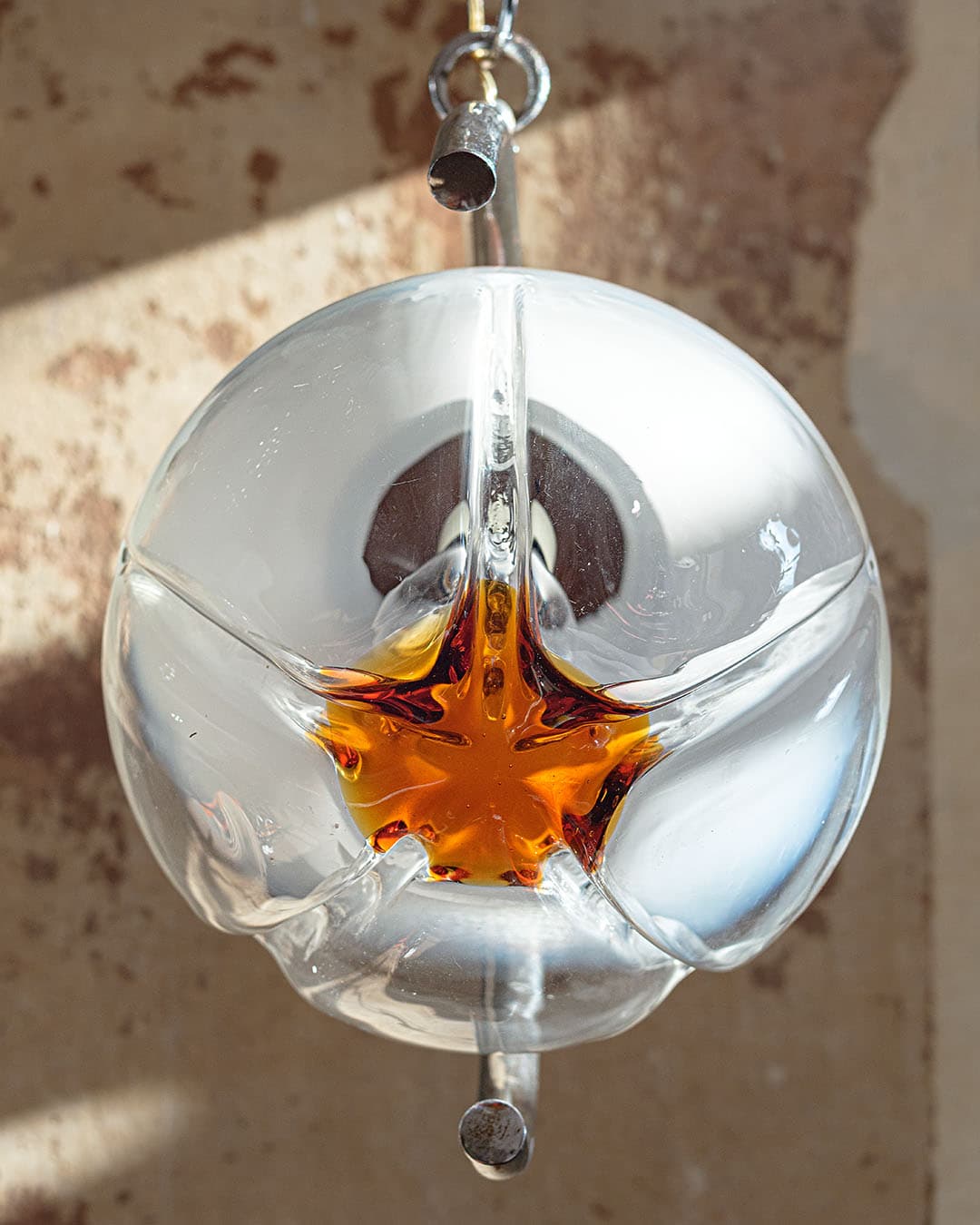 Ceiling lamp Space Age, Murano glass white orange, chrome, Italy, 1980s. - 298478