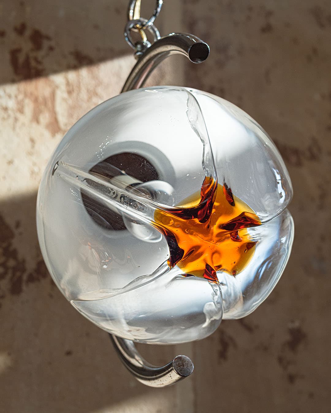 Ceiling lamp Space Age, Murano glass white orange, chrome, Italy, 1980s. - 298479