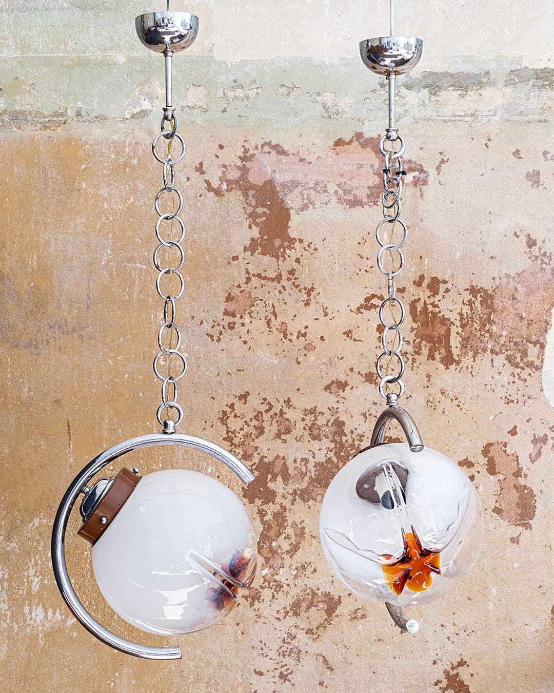 Ceiling lamp Space Age, Murano glass white orange, chrome, Italy, 1980s. - 298466