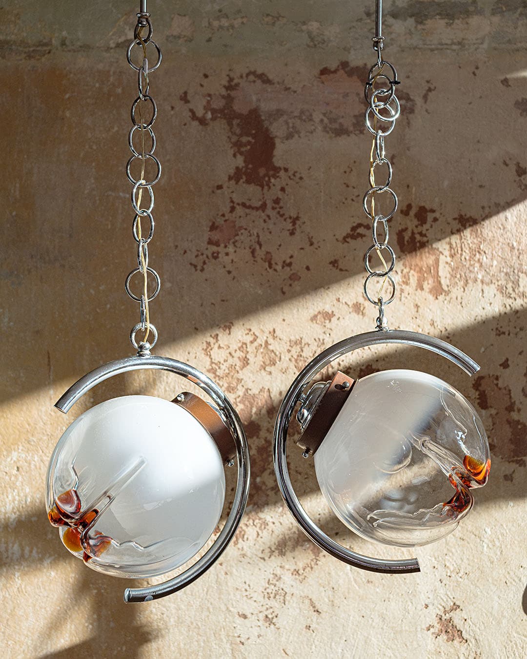 Ceiling lamp Space Age, Murano glass white orange, chrome, Italy, 1980s. - 298475