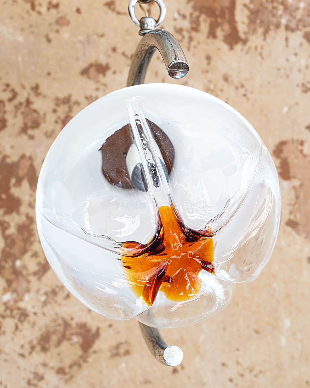 Ceiling lamp Space Age, Murano glass white orange, chrome, Italy, 1980s. - 298469