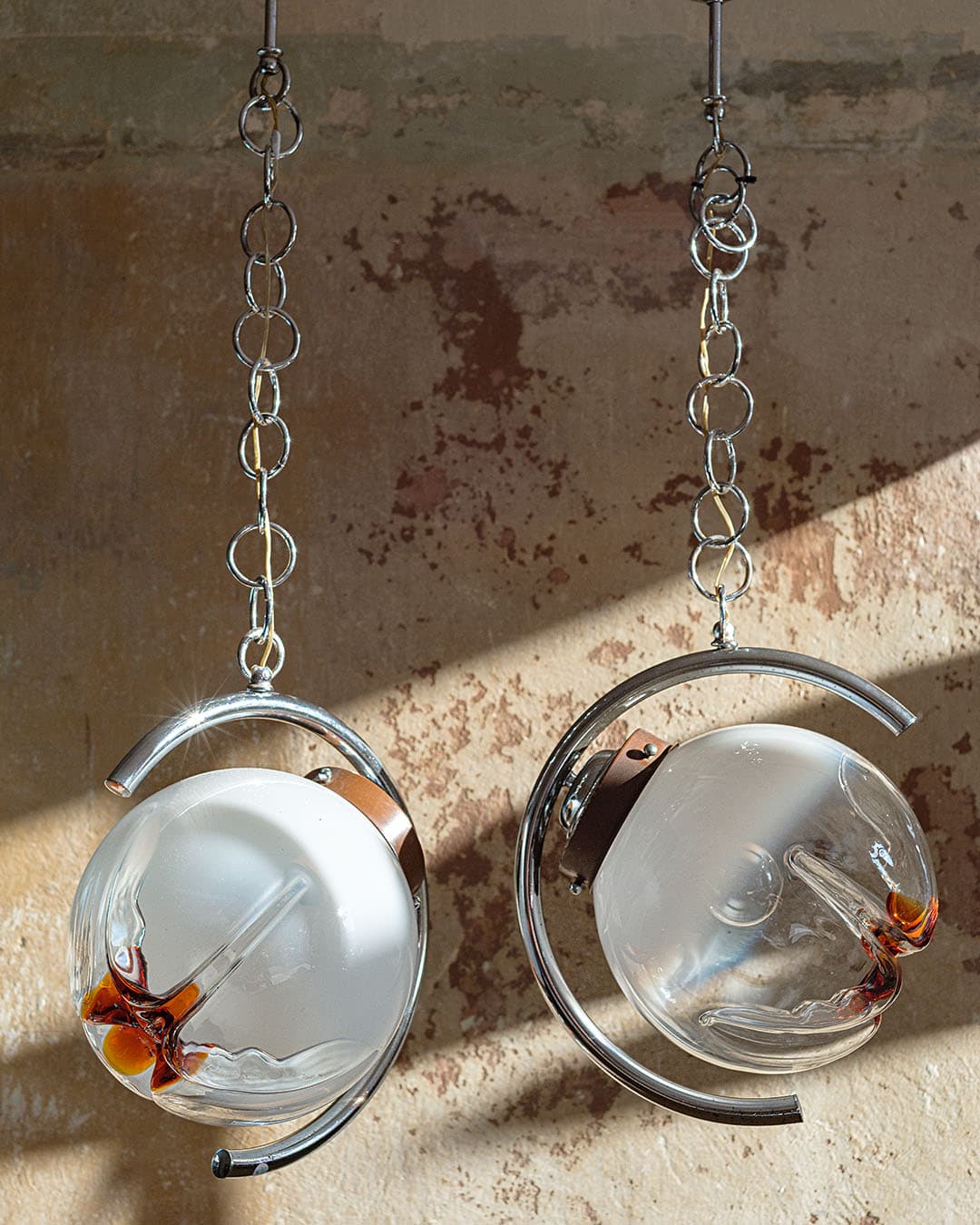 Ceiling lamp Space Age, Murano glass white orange, chrome, Italy, 1980s. - 298474