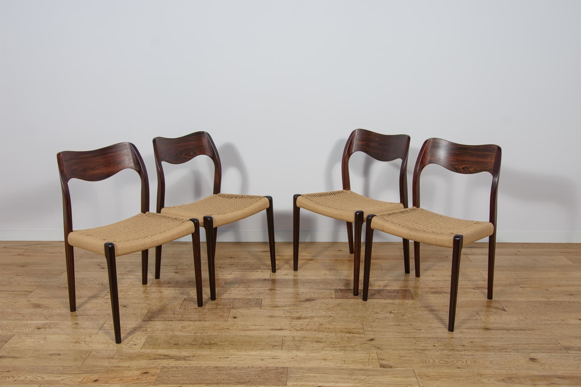 Set of Four Chairs Model 71, brown rosewood, beige cord, by N.O. Møller, J.L. Møllers Møbelfabrik, Denmark, 1960s. - 298483
