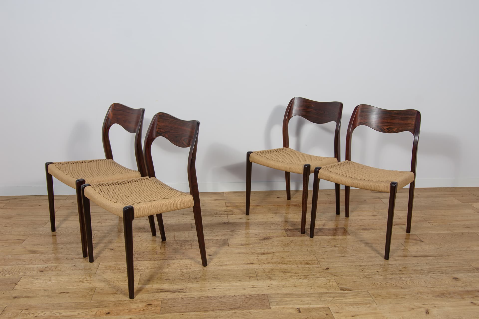 Set of Four Chairs Model 71, brown rosewood, beige cord, by N.O. Møller, J.L. Møllers Møbelfabrik, Denmark, 1960s. - 298484