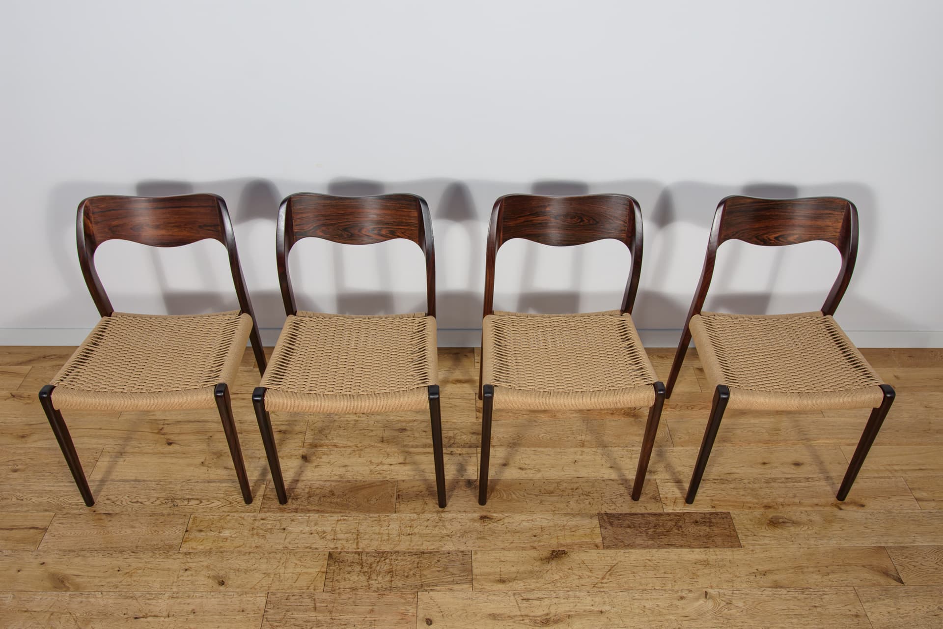 Set of Four Chairs Model 71, brown rosewood, beige cord, by N.O. Møller, J.L. Møllers Møbelfabrik, Denmark, 1960s. - 298482