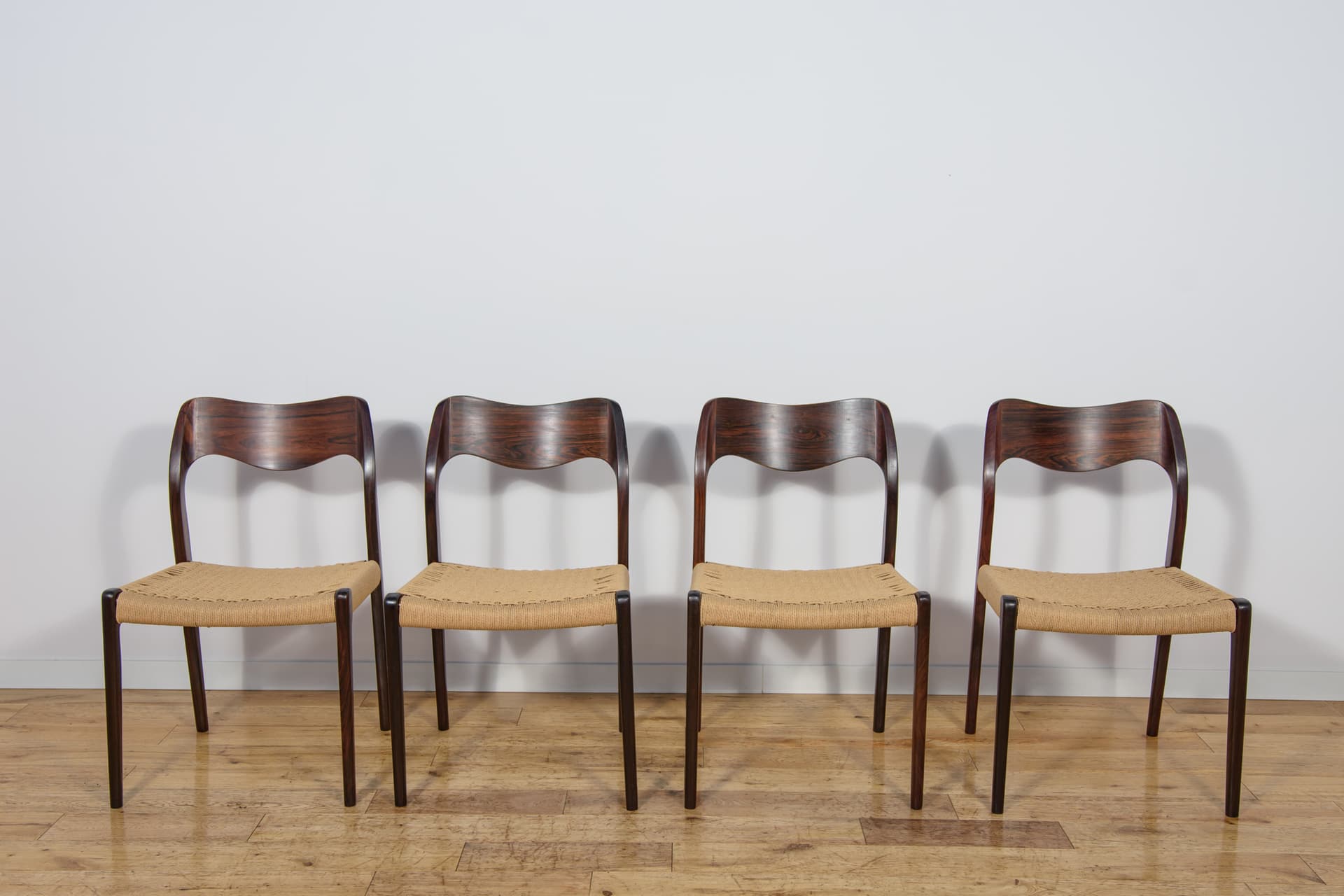 Set of Four Chairs Model 71, brown rosewood, beige cord, by N.O. Møller, J.L. Møllers Møbelfabrik, Denmark, 1960s. - 298481