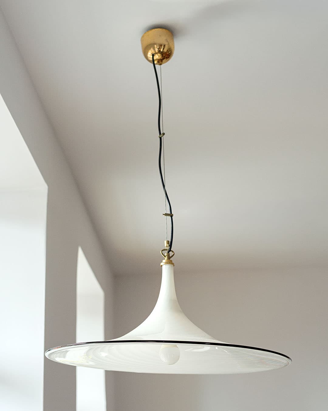 Ceiling lamp Murano, milky white glass, black glass, by L. Tagliapietra, Italy, 1980s. - 298502