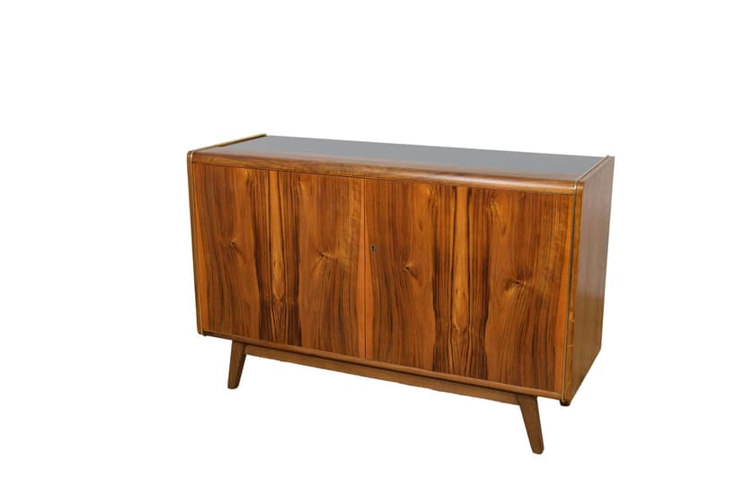 Sideboard, walnut brown, oak beige, by B. Landsman, H. Nepozitek, Jitona, Czechoslovakia, 1960s.