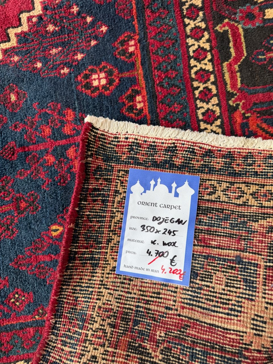 Dywan perski Dojegan, 350x245 cm, czerwony, wełna, Iran - 298542