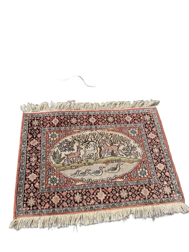 Dywan Ghoum, 95x75 cm, jedwab terakotowy, bawełna kremowa, Indie - WYMIARY