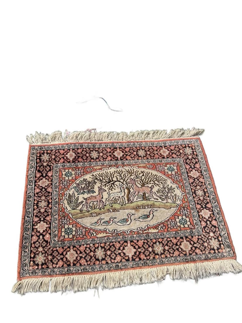 Dywan Ghoum, 95x75 cm, jedwab terakotowy, bawełna kremowa, Indie