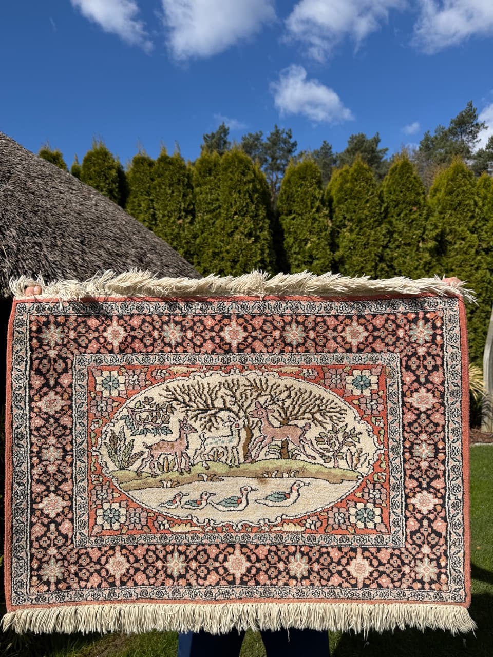 Dywan Ghoum, 95x75 cm, jedwab terakotowy, bawełna kremowa, Indie - 298561