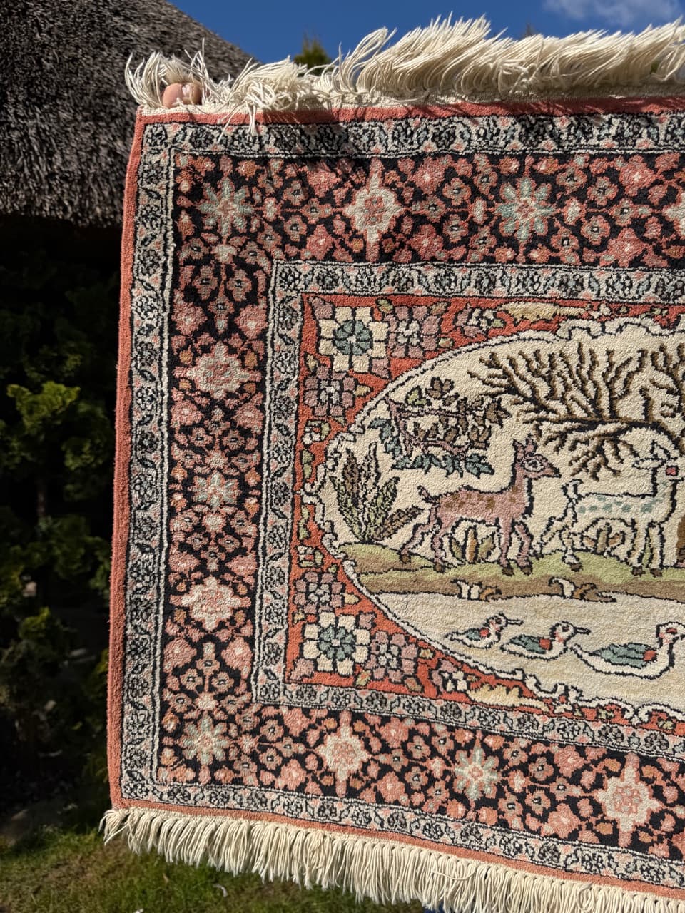 Dywan Ghoum, 95x75 cm, jedwab terakotowy, bawełna kremowa, Indie - 298563