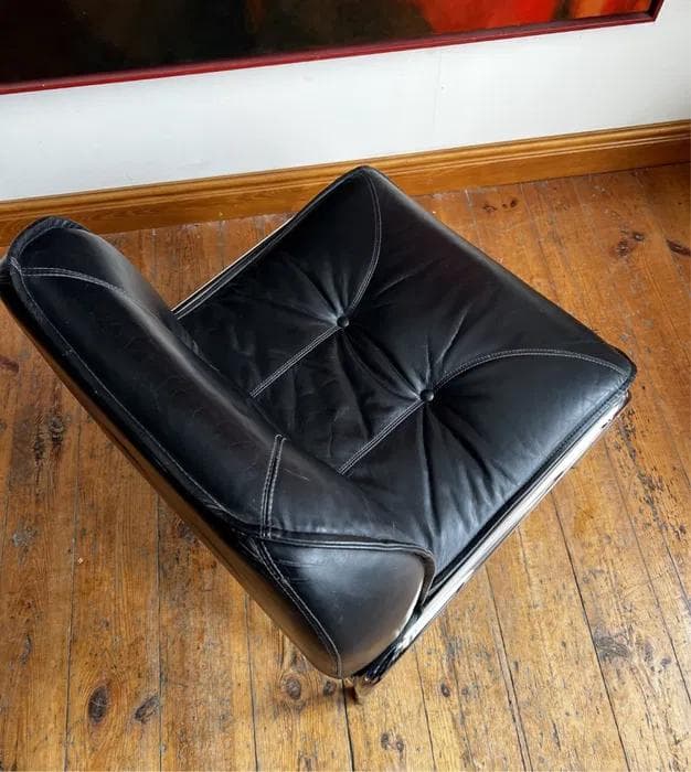 Armchair Eurochair, black leather, chrome steel, by H. Eichenberger, Switzerland, 1980s. - 298605