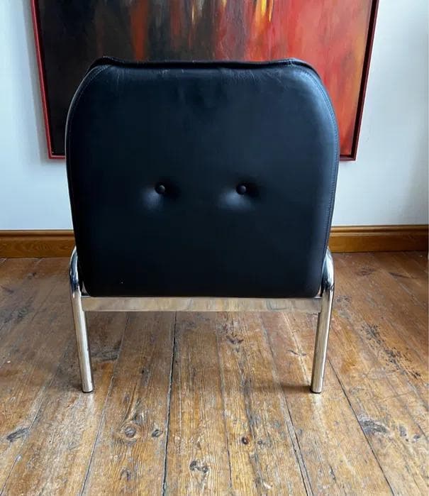 Armchair Eurochair, black leather, chrome steel, by H. Eichenberger, Switzerland, 1980s. - 298606