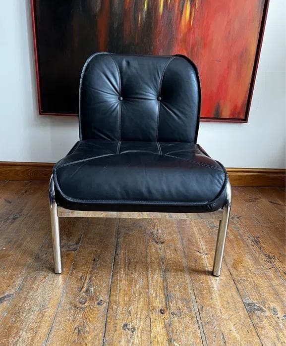 Armchair Eurochair, black leather, chrome steel, by H. Eichenberger, Switzerland, 1980s. - 298607