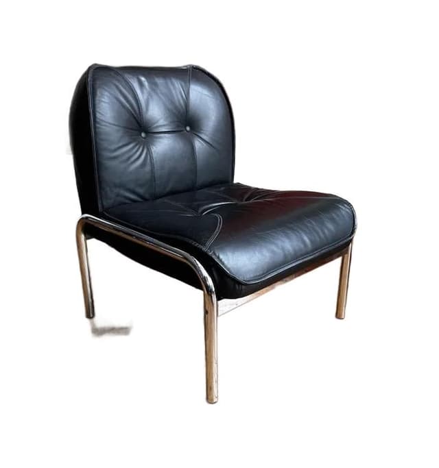 Armchair Eurochair, black leather, chrome steel, by H. Eichenberger, Switzerland, 1980s. - DIMENSION
